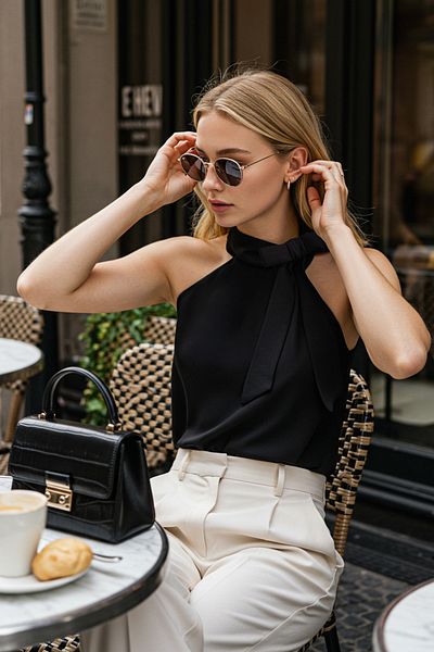 Trendyol Collection Czarna bluzka z dekoltem halter i kokardą TWOSS25BZ00493