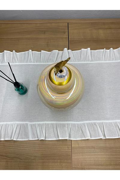 LILYUM 100% bumbac alb in brut cu volane 40x110 cm