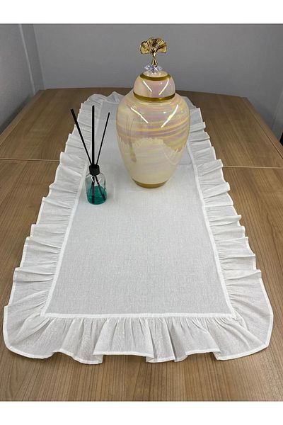 LILYUM 100% bumbac alb in brut cu volane 40x110 cm