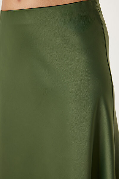 Happiness İstanbul Női zöld Midi szatén szoknya DP00260
