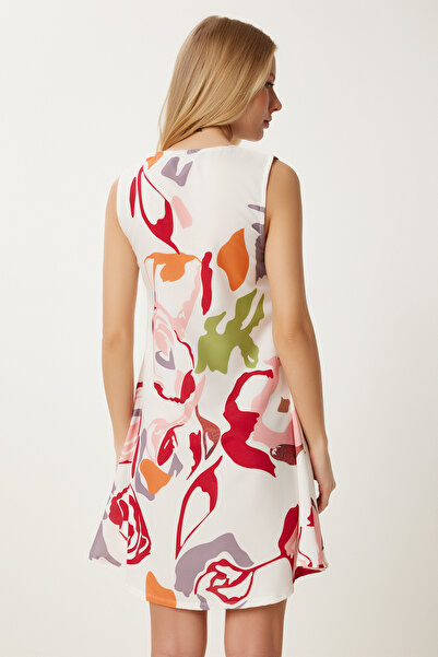 Happiness İstanbul Dámské mini letní tkané šaty Bone Burgundy se vzorem Lİ00118