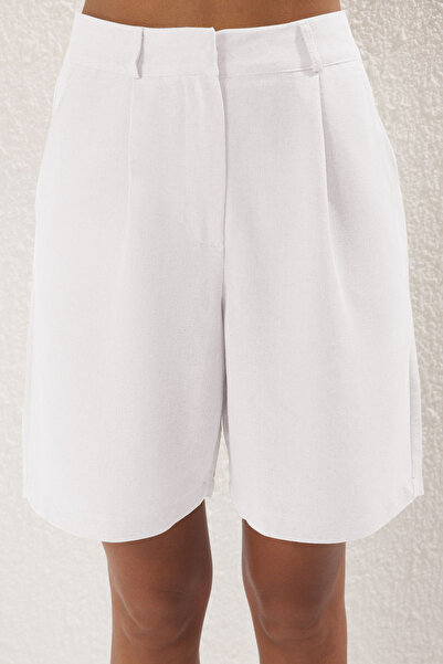 Trendyol Collection White Linen Look V-Neck Vest and Shorts Woven Bottom-Top Suit Twoss25Au00041