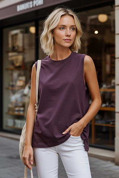 Trendyol Collection Podkoszulek dzianinowy bez rękawów Plum Regular/Normal Fit Twoss25Al00044