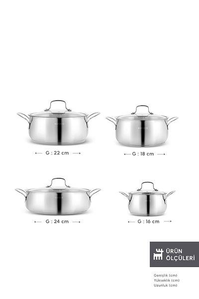 Karaca Arena 8 Piece Induction Base Steel Pot Set