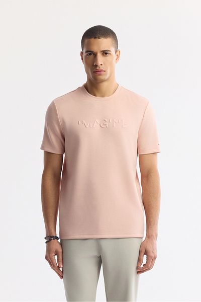 Avva Men's Pink Crew Neck Jacquard T-Shirt A41Y1167