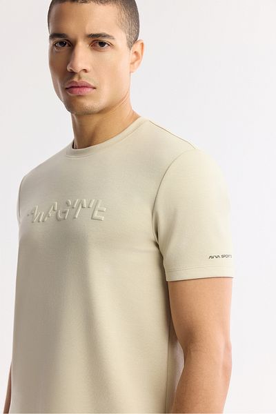 Avva Men's Beige Crew Neck Jacquard T-Shirt A41Y1167