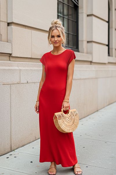 Trendyol Collection Red Straight Slit Maxi Camisole A-Line Sleeveless Knitted Dress Twoss25El00470