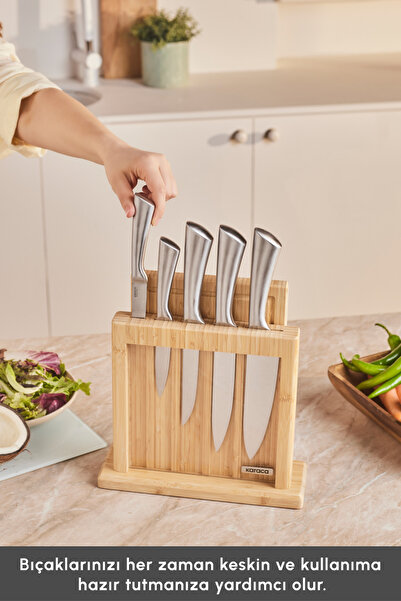 Karaca Samuray Nagoya Vigor Japon Çeliği Standlı 7 Parça Bıçak Seti Ve Kesme Tahtası