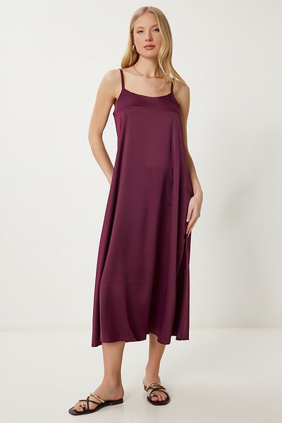 Happiness İstanbul Damen-Sommer-Satinkleid mit Kirschriemen KQ00011