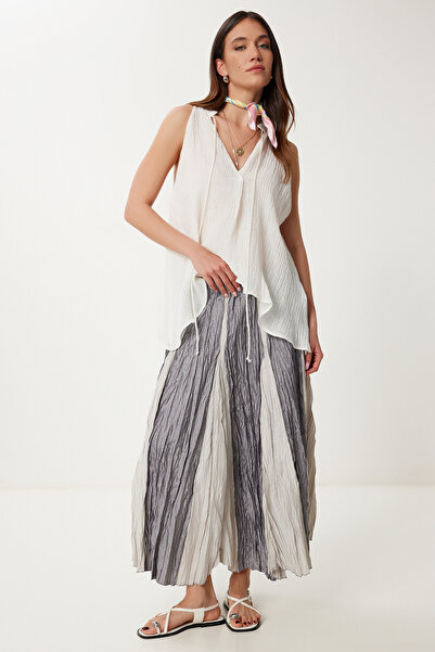 Happiness İstanbul تنورة المظلة الصيفية ذات التأثير التجاعي باللون الرمادي للسيدات US00970