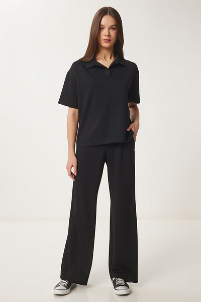 Happiness İstanbul Women's Black Polo Neck Knitted Bottom-Top Suit An00231
