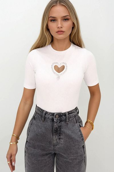 Trend Alaçatı Stili Women's White Crew Neck Stone Embroidered Camisole Blouse Alc-X14177