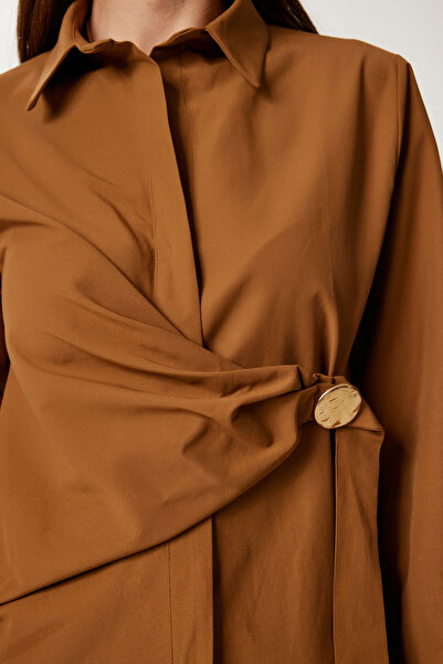 Happiness İstanbul Dámská košile Camel Gold Appliqued Poplin US00975