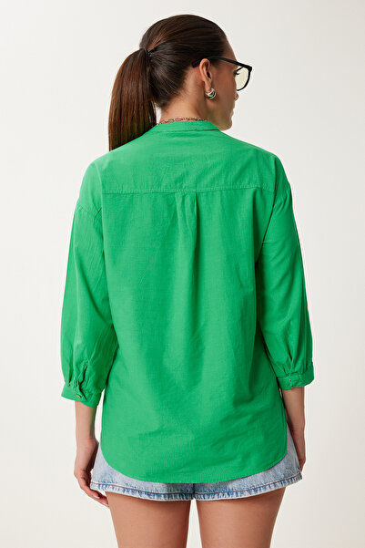 Happiness İstanbul Γυναικείο υφαντό πουκάμισο με πράσινο χτένι AY00035