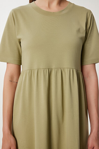 Happiness İstanbul Γυναικείο Χακί Oversize Flounced Καλοκαιρινό Πλεκτό Φόρεμα CR00475