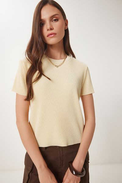 Happiness İstanbul Gelbe Basic-Strickbluse für Damen HF00468