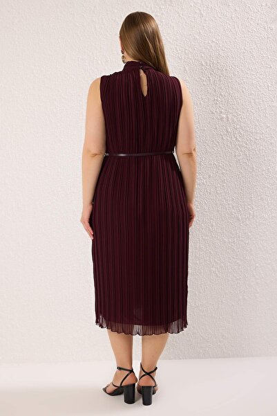 Trendyol Curve Burgundy Chiffon Woven Plus Size Dress