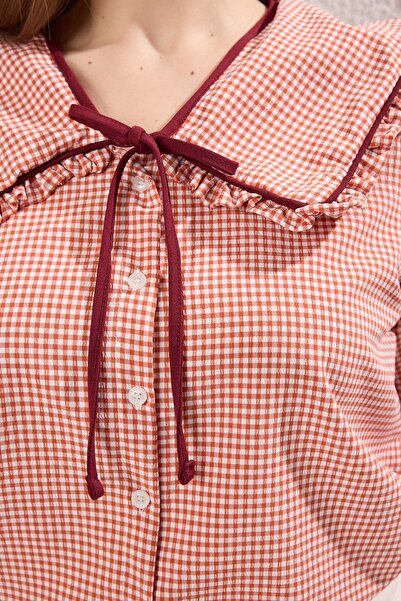 Trendyol Curve Плитка Gingham Gingham Gingham Дитячий комір ткана сорочка