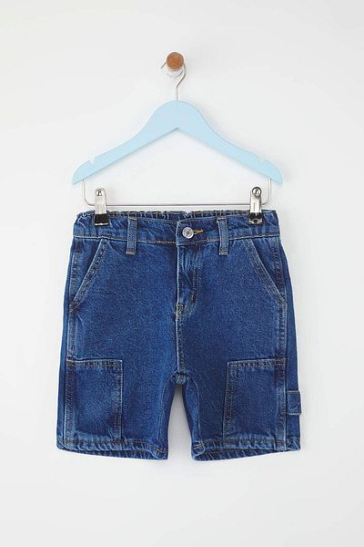 TRENDYOLKIDS Pantaloni scurți și bermude din denim elastic de bază pentru băiat albastru închis 100% bumbac TKDSS25SR00028