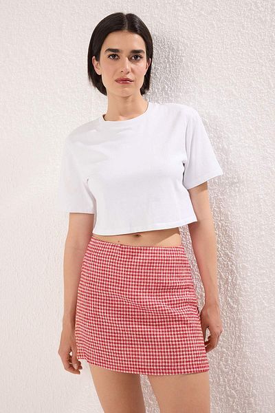 Trendyol Collection Red Petite Square Stretchy Knitted Skirt Twoss25Et00204