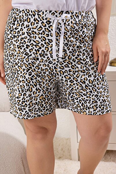 Trendyol Curve Σετ Πλεκτής Πιτζάμες Εκρού Λεοπάρ μοτίβο TBBSS25AI00044
