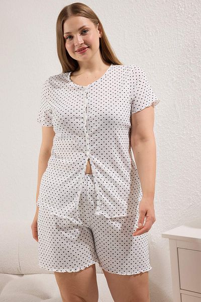 Trendyol Curve Ecru Herz gemustertes geknöpftes Camisole Shorts gestricktes Pyjama-Set TBBSS25AI00104
