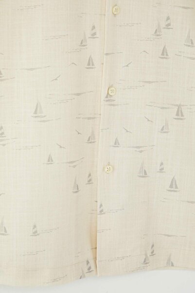 Trendyol Collection Cămașă cu model de vară cu aspect de in, cu guler Apaș, cu croială normală, TMNSS20GO0443