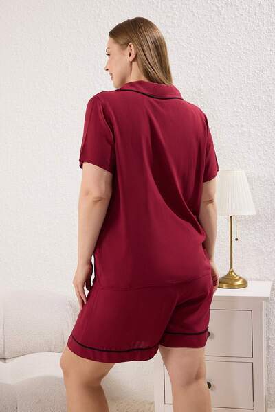 Trendyol Curve Σετ πιτζάμες με λεπτομέρεια από βισκόζη με μπορντό Piping TBBSS25AI00016