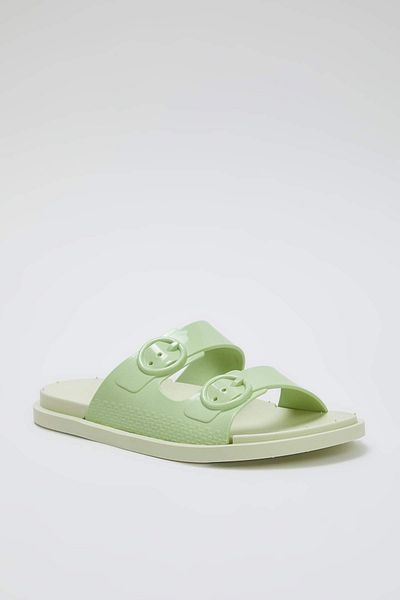 TRENDYOL SHOES Mintfarbene Damen-Hausschuhe mit doppelter Bandschnalle und detailliertem Detail TAKSS25TE00060