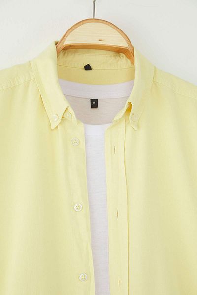 Trendyol Collection Κίτρινο Unisex Regular Fit 100% βαμβακερό λινό πουκάμισο TMNSS23GO00099