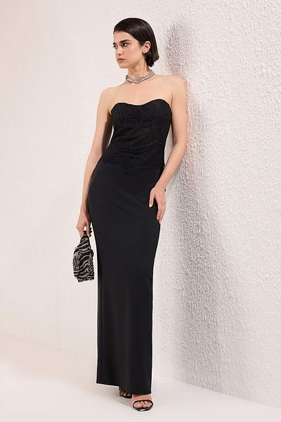 Trendyol Collection Black Lace Detailed Maxi Woven Graduation Evening Dress Tprss25Ae00183