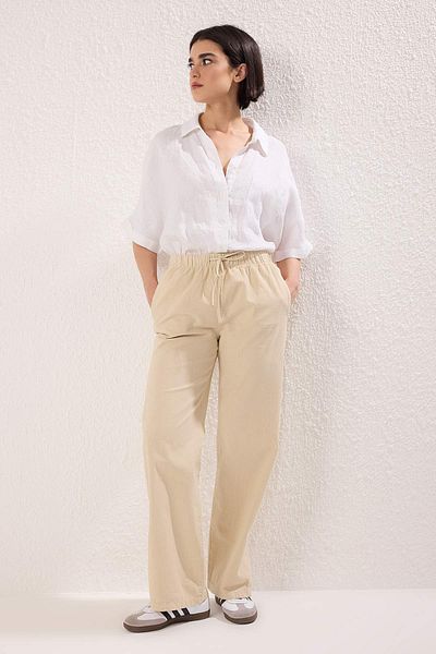 Trendyol Collection Stone High Waist Elastic Waist Wide Leg Pants Twoss25Je00304