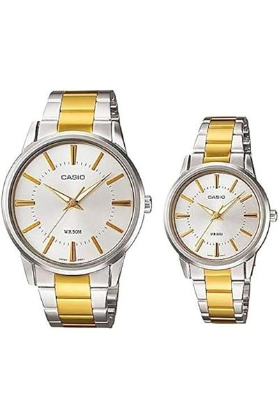Casio Pair of Watches for Him and Her MTP/LTP-1303SG-7AV, Stainless Steel, Dress, Analog with Hands,