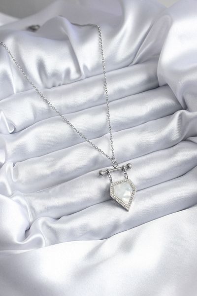 Skygo 316L Steel Silver Color Zircon Stone Detail Women's Necklace - TJ-BKO7896