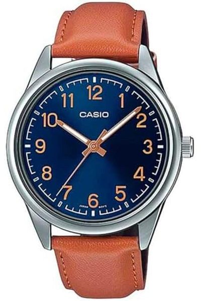 Casio Men's Analog Watch MTP-V005L-2B4UDF, Blue Dial, Brown Strap