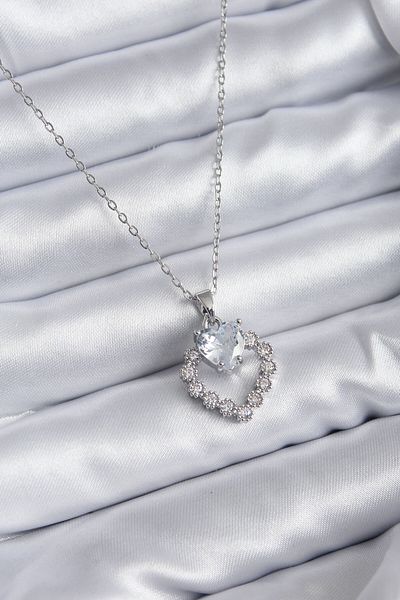 Skygo 316L Steel Chain Silver Color Zircon Stone Heart Model Women's Necklace - TJ-BKO7829