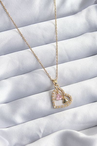 Skygo 316L Steel Gold Color Chain Zircon Stone Heart Model Women's Necklace - TJ-BKO7999