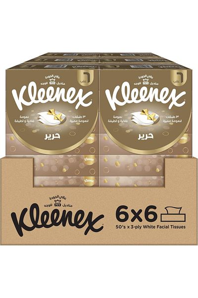 Kleenex Silk Facial Tissue Box, Pack of (6 Boxes Each with 50 Tissues), Paper Facial Tissues, 100% C