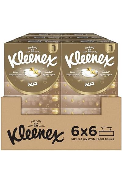 Kleenex Silk Facial Tissue Box, Pack of (6 Boxes Each with 50 Tissues), Paper Facial Tissues, 100% C