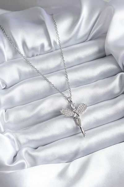 Skygo 316L Steel Silver Color Zircon Stone Angel Model Women's Necklace - TJ-BKO7906