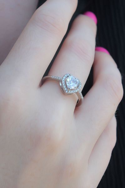 Skygo Silver Color Zircon Stone Heart Model Charm Brass Women's Ring - TJ-BYK2655