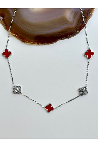YOUES JEWELRY 316L Steel Red Stone Silver Women's Necklace