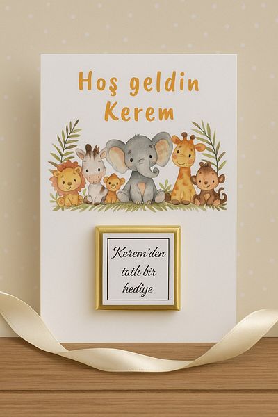 Emtory Home 20 Safari Cards Welcome Baby Gift - Milk Chocolate Card - Mevlid Gift - School Gift