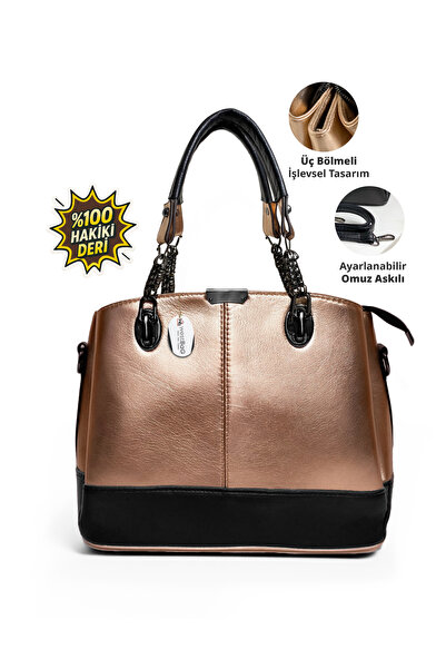 westbag Γυναικεία τσάντα χεριού και ώμου από γνήσιο δέρμα σε ροζ χρυσό γυαλισ...