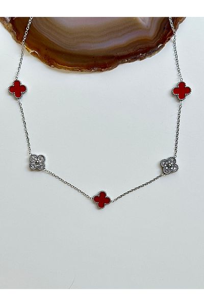 YOUES JEWELRY 316L Steel Red Stone Silver Women's Necklace