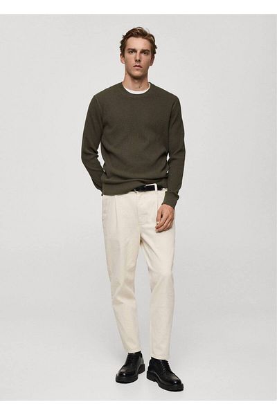 MANGO Man Dünner, gerippter Baumwollpullover aus Strick