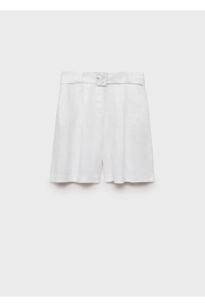 MANGO Woman Keten karışımlı kemerli bermuda şort