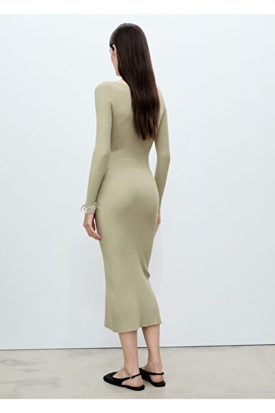 MANGO Woman Ribanalı örgü midi elbise