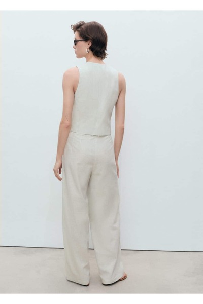 MANGO Woman Düz kesim keten karışımı pantolon