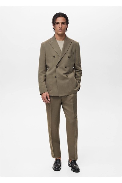MANGO Man Slim-Fit Linen Pleated Suit Pants